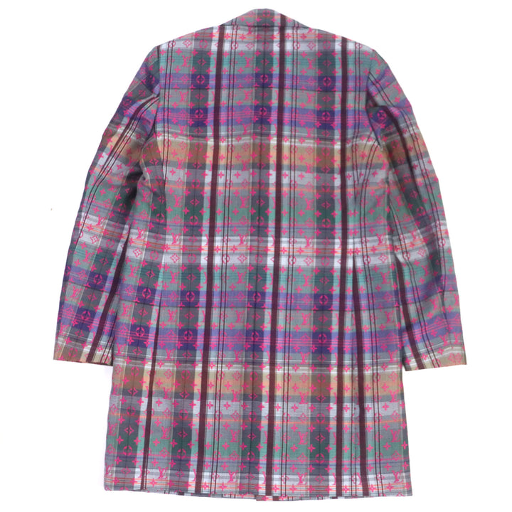 Excellent LOUIS VUITTON Chester coat Madras check monogram logo button mens 48
