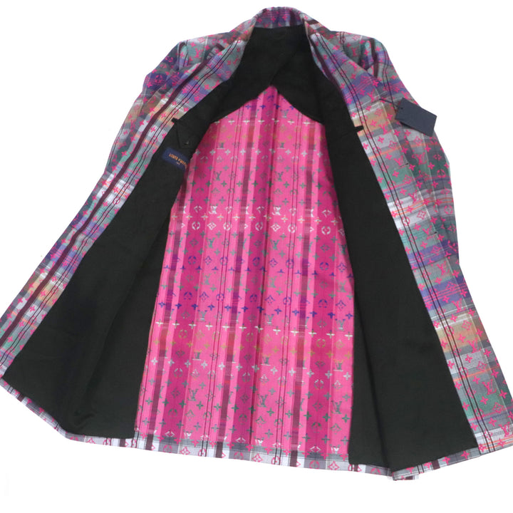 Excellent LOUIS VUITTON Chester coat Madras check monogram logo button mens 48