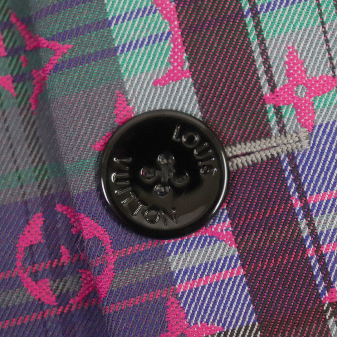 Excellent LOUIS VUITTON Chester coat Madras check monogram logo button mens 48