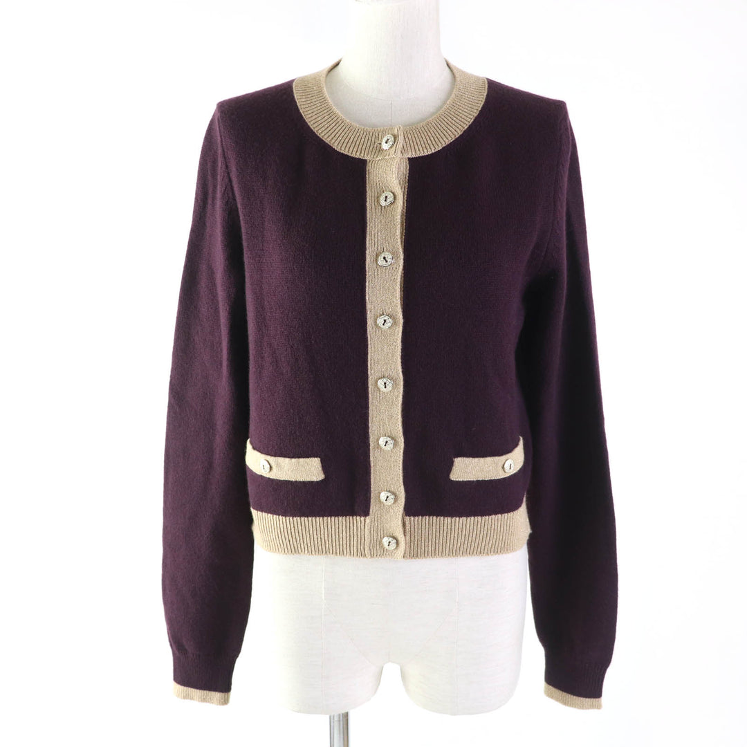 Discounted Pristine CHANEL cardigan With keyhole button PLUM cashmere Women 38 17A P57065