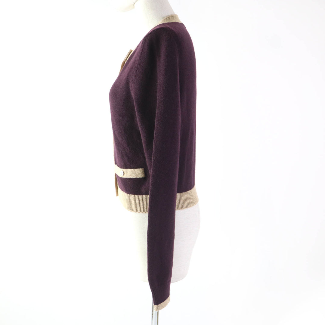 Discounted Pristine CHANEL cardigan With keyhole button PLUM cashmere Women 38 17A P57065