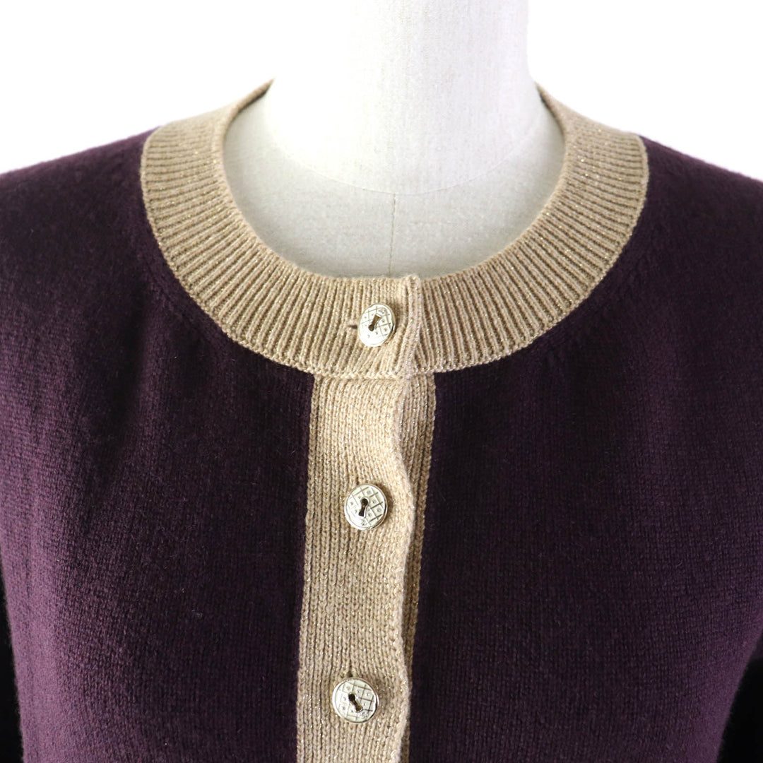 Discounted Pristine CHANEL cardigan With keyhole button PLUM cashmere Women 38 17A P57065