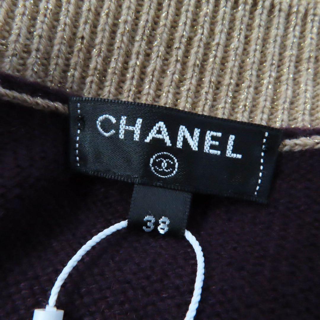 Discounted Pristine CHANEL cardigan With keyhole button PLUM cashmere Women 38 17A P57065