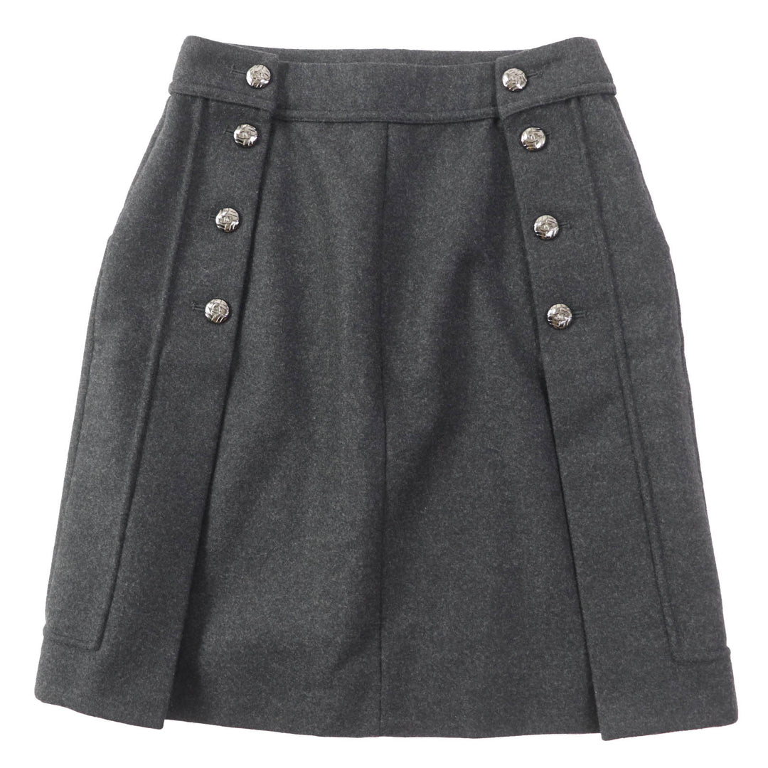 Excellent CHANEL skirt COCO Mark with metal buttons Dark gray 36 11A P41836