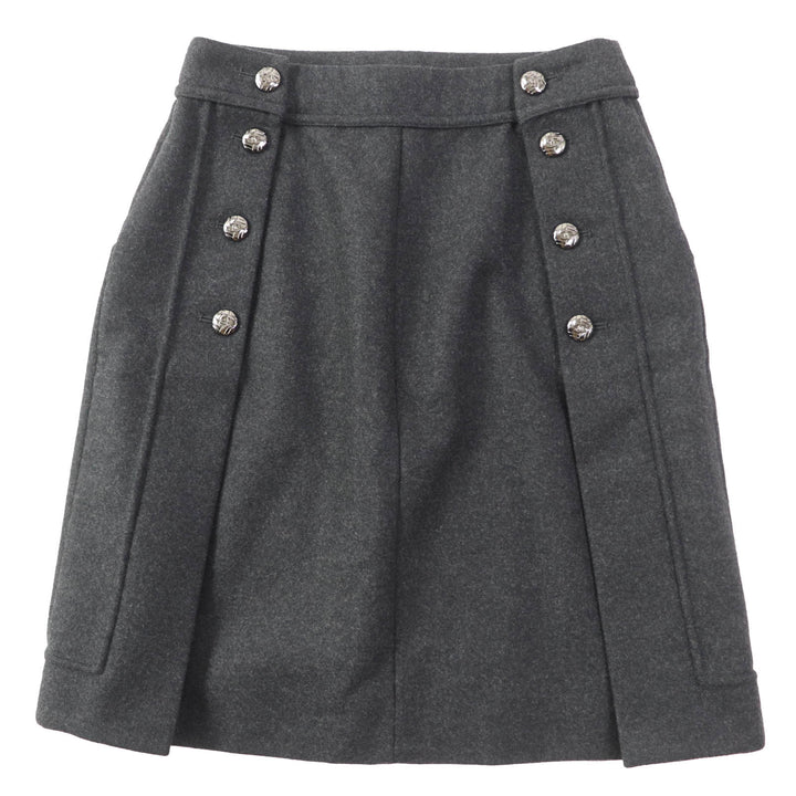 Excellent CHANEL skirt COCO Mark with metal buttons Dark gray 36 11A P41836