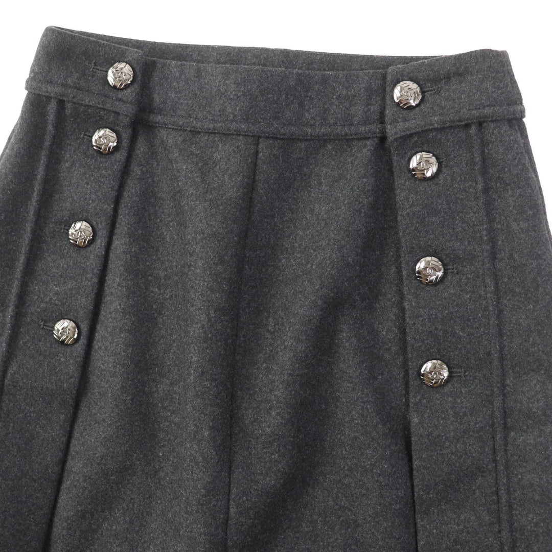 Excellent CHANEL skirt COCO Mark with metal buttons Dark gray 36 11A P41836