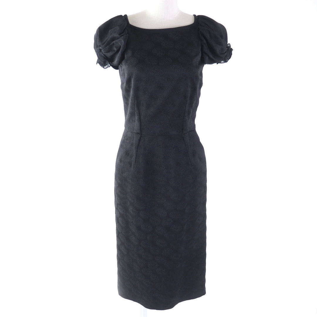 Excellent DOLCE&GABBANA one piece Dot Pattern Rose Decoration Puff Sleeves Extra Long black acetate Women 38