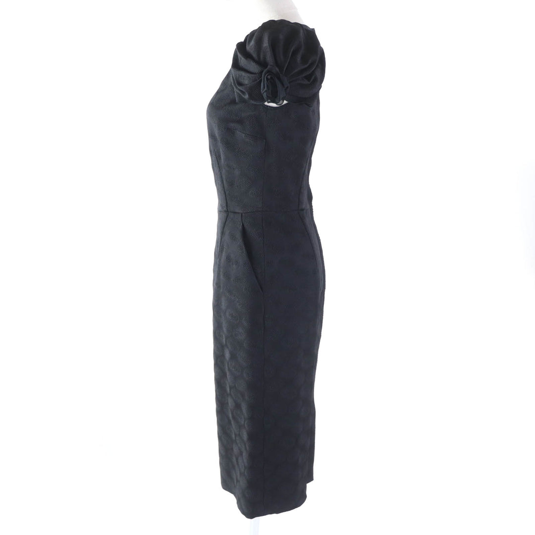 Excellent DOLCE&GABBANA one piece Dot Pattern Rose Decoration Puff Sleeves Extra Long black acetate Women 38
