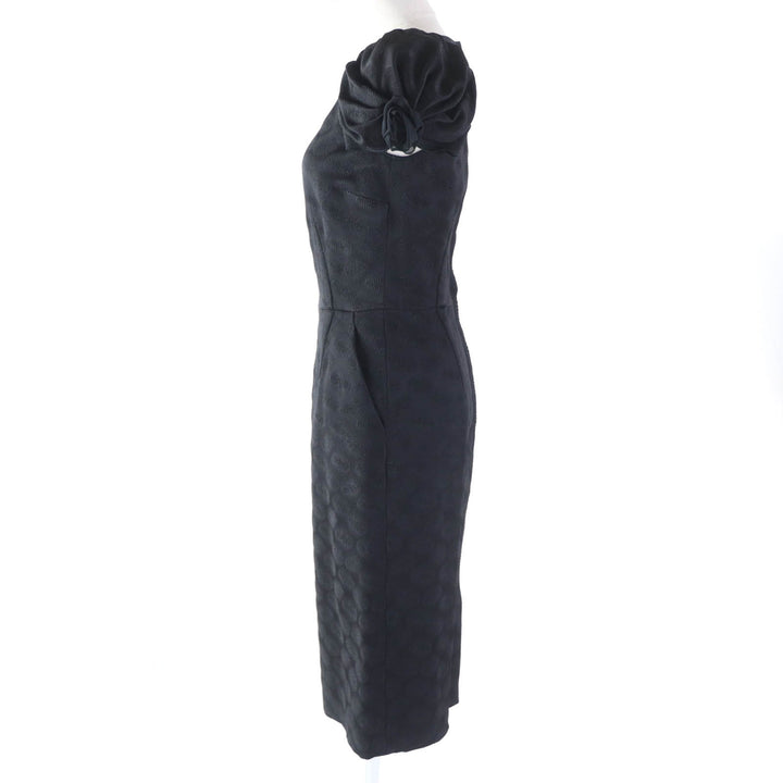 Excellent DOLCE&GABBANA one piece Dot Pattern Rose Decoration Puff Sleeves Extra Long black acetate Women 38