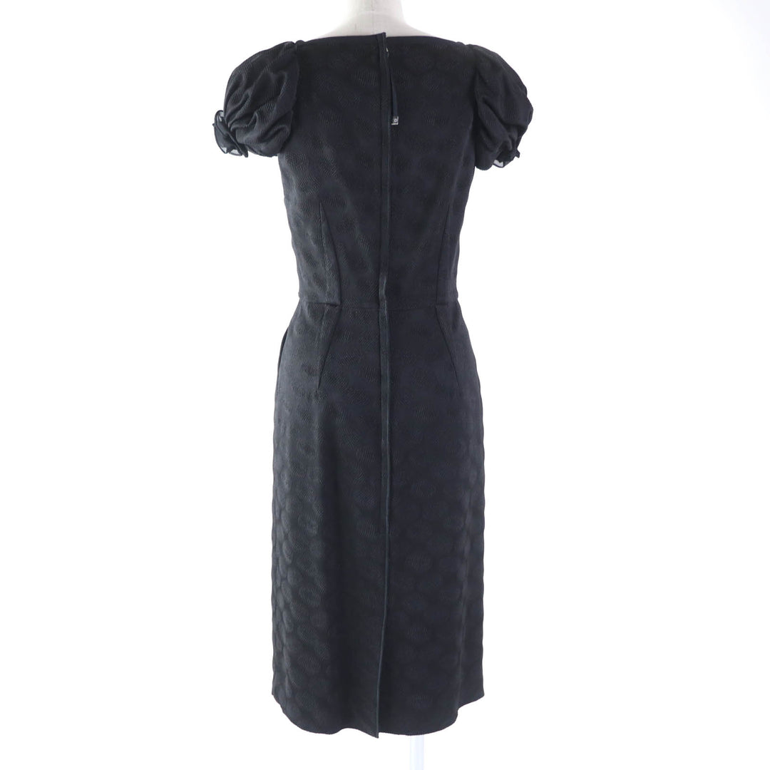 Excellent DOLCE&GABBANA one piece Dot Pattern Rose Decoration Puff Sleeves Extra Long black acetate Women 38