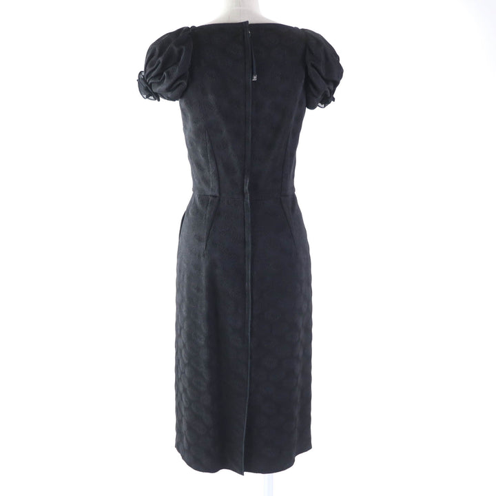 Excellent DOLCE&GABBANA one piece Dot Pattern Rose Decoration Puff Sleeves Extra Long black acetate Women 38