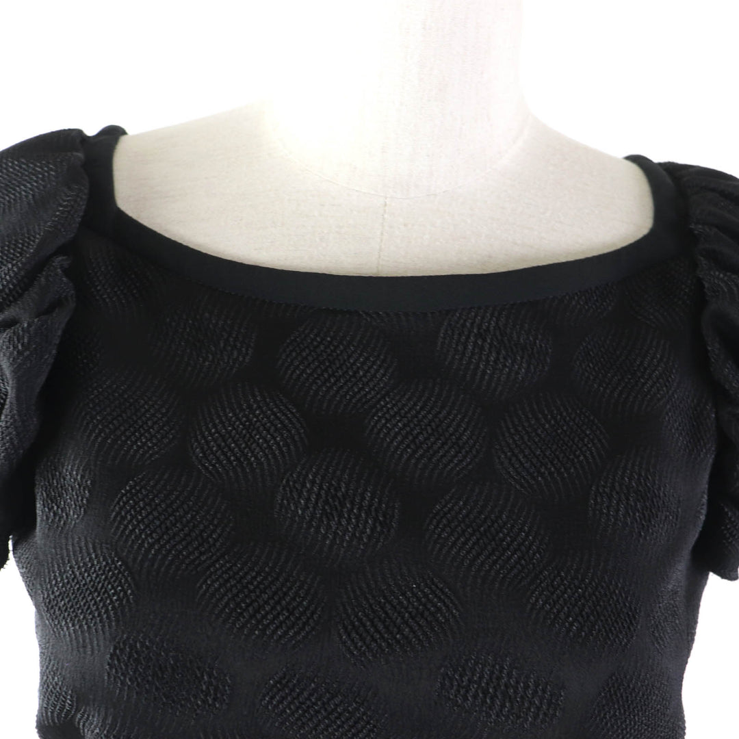 Excellent DOLCE&GABBANA one piece Dot Pattern Rose Decoration Puff Sleeves Extra Long black acetate Women 38