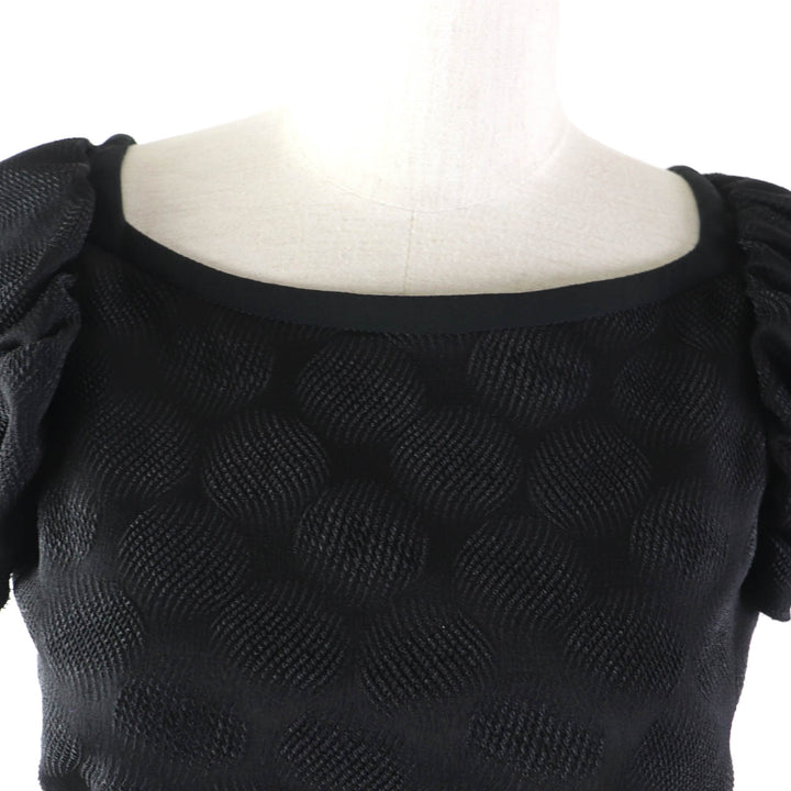 Excellent DOLCE&GABBANA one piece Dot Pattern Rose Decoration Puff Sleeves Extra Long black acetate Women 38