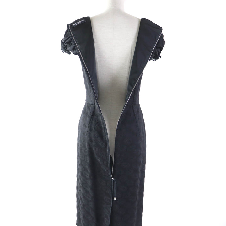 Excellent DOLCE&GABBANA one piece Dot Pattern Rose Decoration Puff Sleeves Extra Long black acetate Women 38