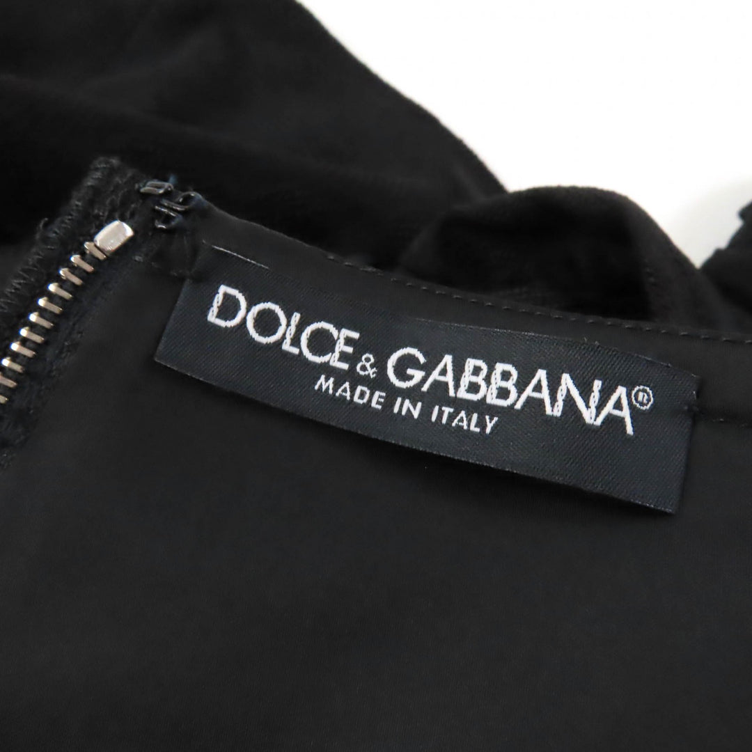 Excellent DOLCE&GABBANA one piece Dot Pattern Rose Decoration Puff Sleeves Extra Long black acetate Women 38