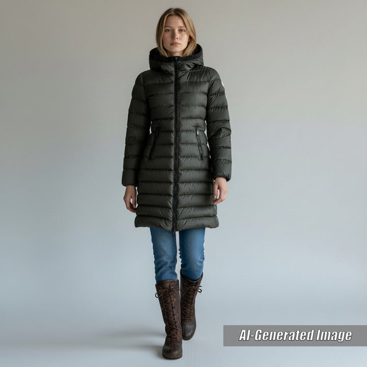 Great MONCLER down coat TALEVE Talev with leather detailing Dark khaki Women