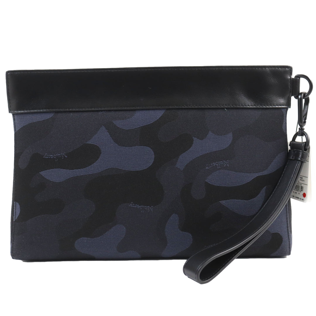 Pristine MULBERRY Clutch bag Camouflage Pattern Pouch Business Bag with Logo Navy leather mens RL5593