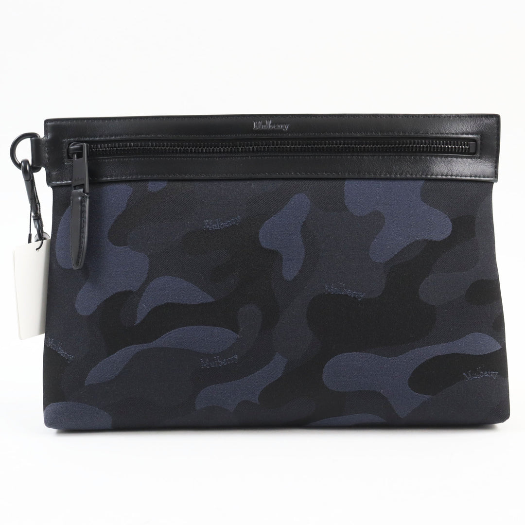 Pristine MULBERRY Clutch bag Camouflage Pattern Pouch Business Bag with Logo Navy leather mens RL5593