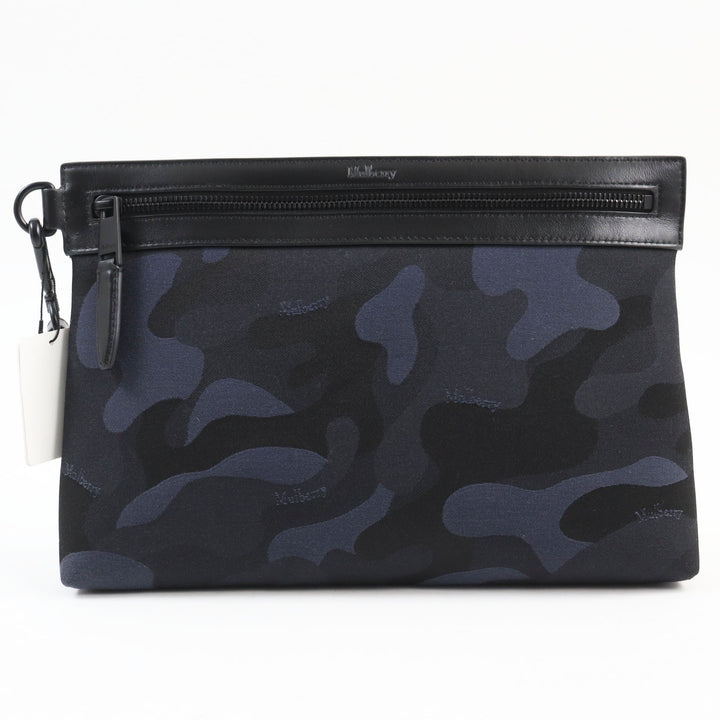 Pristine MULBERRY Clutch bag Camouflage Pattern Pouch Business Bag with Logo Navy leather mens RL5593