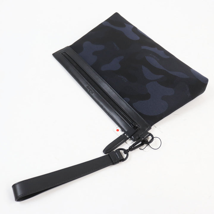Pristine MULBERRY Clutch bag Camouflage Pattern Pouch Business Bag with Logo Navy leather mens RL5593