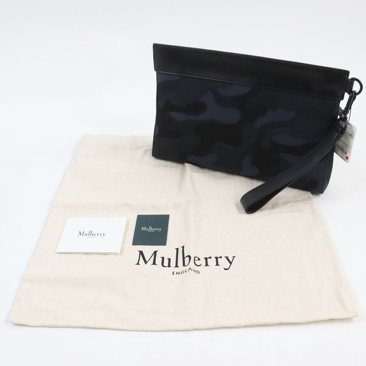 Pristine MULBERRY Clutch bag Camouflage Pattern Pouch Business Bag with Logo Navy leather mens RL5593