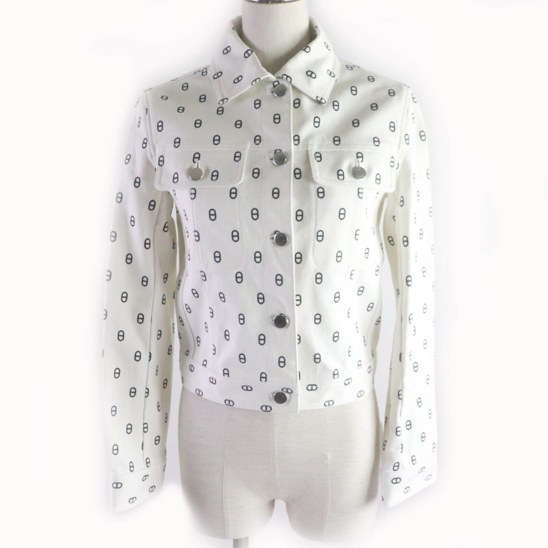 Discounted Pristine HERMES Denim Jacket Chaine d'Ancre full print Whitenavy cotton Women34