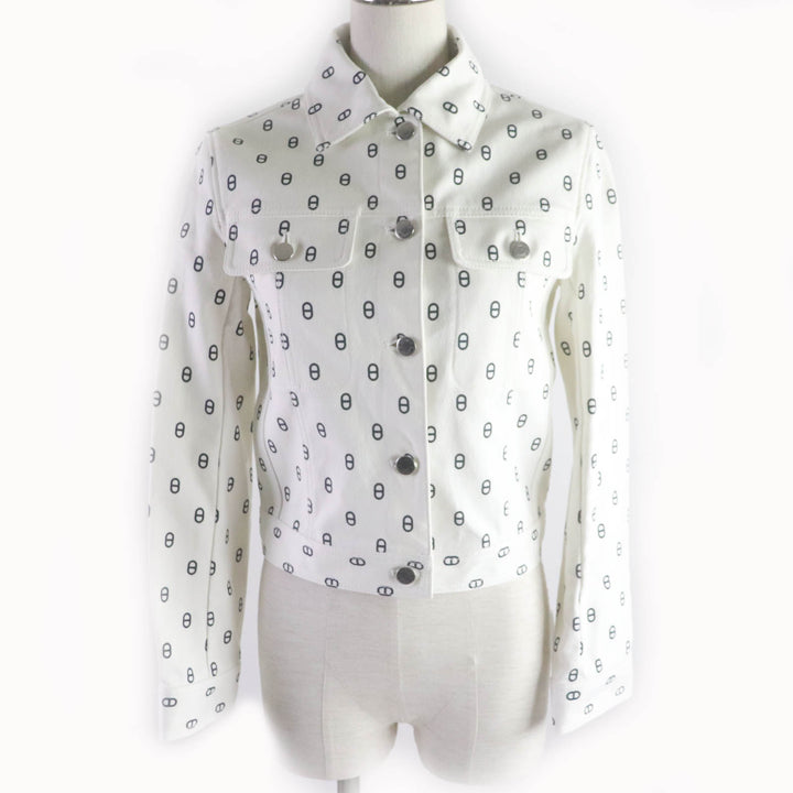 Discounted Pristine HERMES Denim Jacket Chaine d'Ancre full print Whitenavy cotton Women34