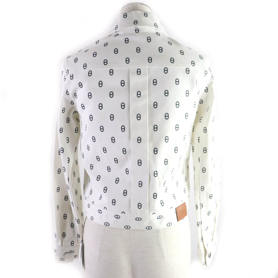 Discounted Pristine HERMES Denim Jacket Chaine d'Ancre full print Whitenavy cotton Women34