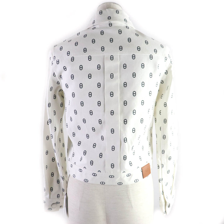 Discounted Pristine HERMES Denim Jacket Chaine d'Ancre full print Whitenavy cotton Women34