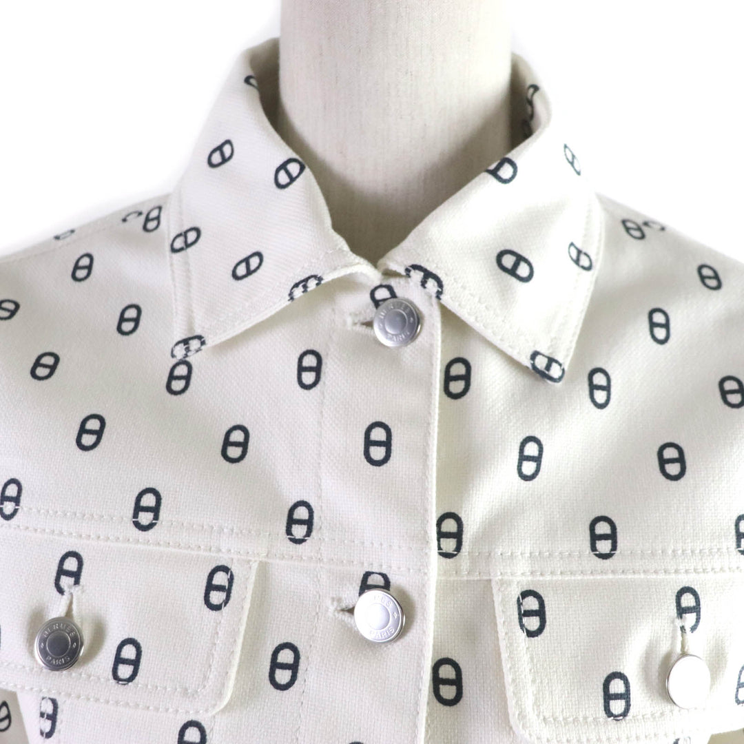 Discounted Pristine HERMES Denim Jacket Chaine d'Ancre full print Whitenavy cotton Women34