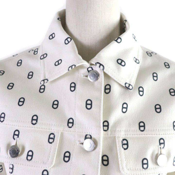 Discounted Pristine HERMES Denim Jacket Chaine d'Ancre full print Whitenavy cotton Women34