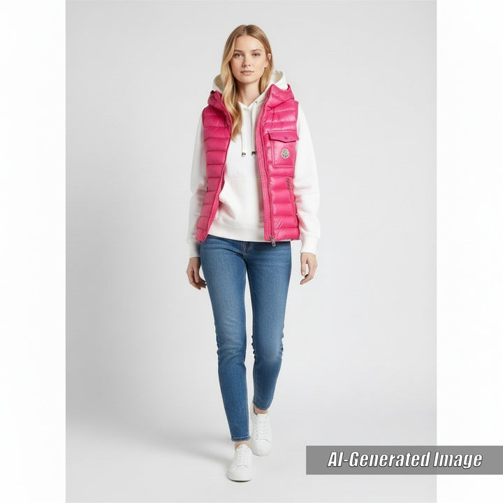Pristine MONCLER Down vest GLYGOS Patch and hood pink Nylon Women 0