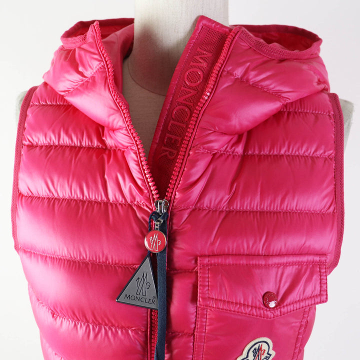Pristine MONCLER Down vest GLYGOS Patch and hood pink Nylon Women 0