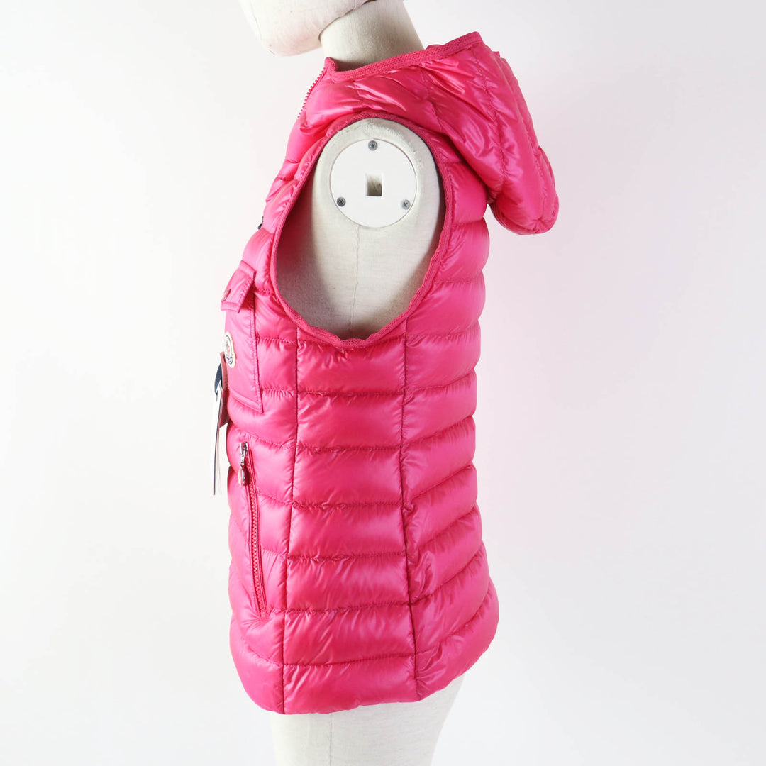 Pristine MONCLER Down vest GLYGOS Patch and hood pink Nylon Women 0