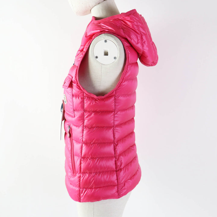 Pristine MONCLER Down vest GLYGOS Patch and hood pink Nylon Women 0