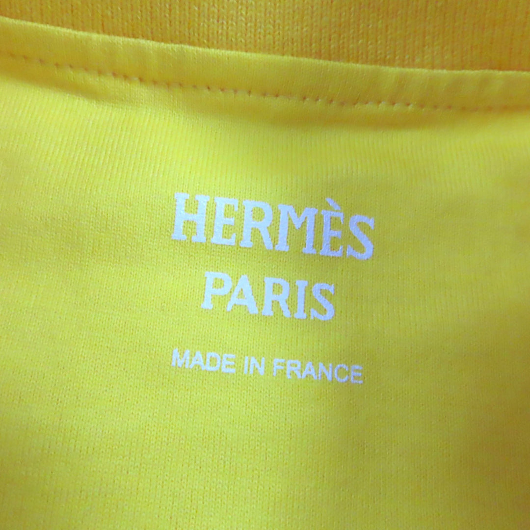 Pristine HERMES T-shirt La PROMENADE du matin Morning walk yellow cotton 34