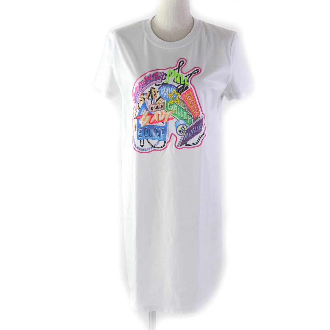 Discounted Pristine HERMES one piece Embroidered Crew Neck ShortSleeve T-Shirt white 36