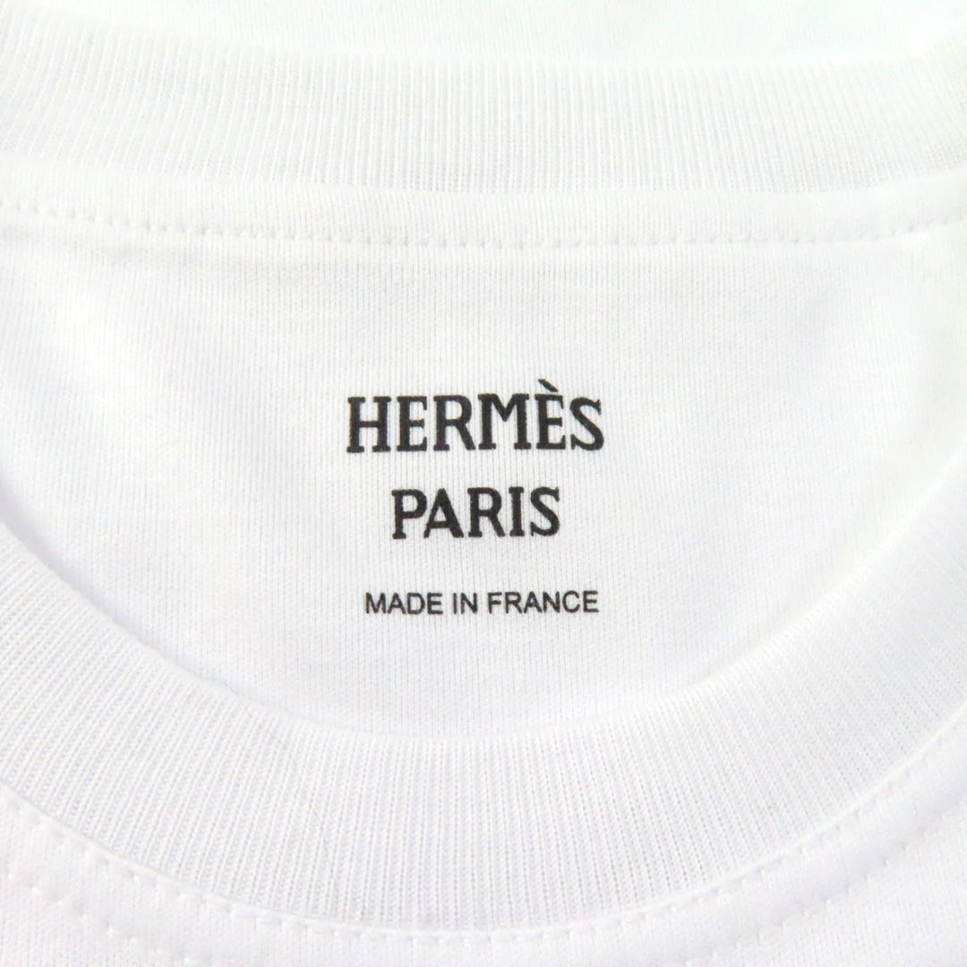 Discounted Pristine HERMES one piece Embroidered Crew Neck ShortSleeve T-Shirt white 36