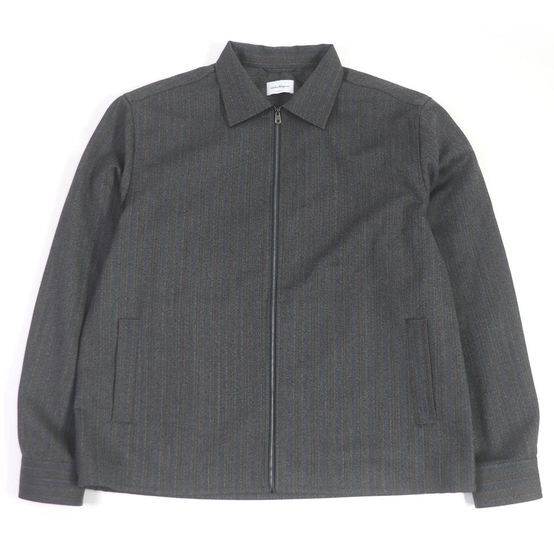 Excellent Salvatore Ferragamo Blouson Stripe Pattern ZIPUP Coverall gray wool