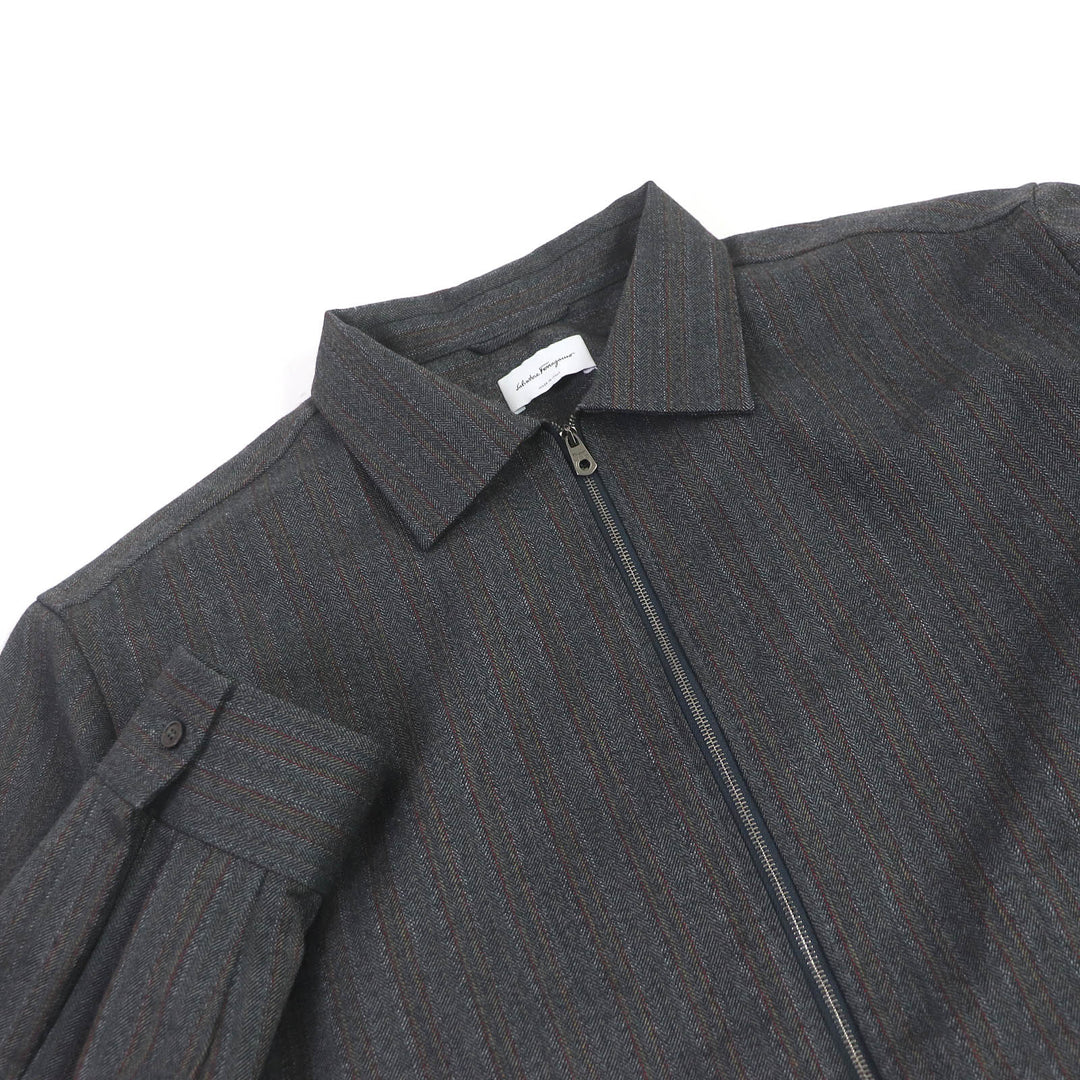 Excellent Salvatore Ferragamo Blouson Stripe Pattern ZIPUP Coverall gray wool
