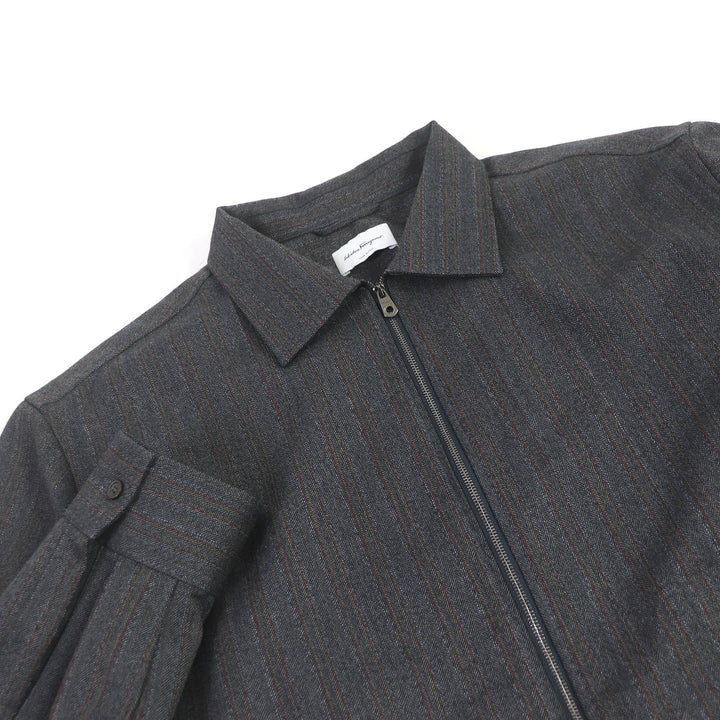Excellent Salvatore Ferragamo Blouson Stripe Pattern ZIPUP Coverall gray wool