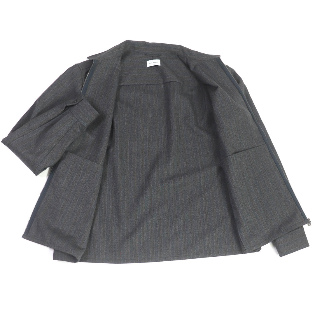 Excellent Salvatore Ferragamo Blouson Stripe Pattern ZIPUP Coverall gray wool
