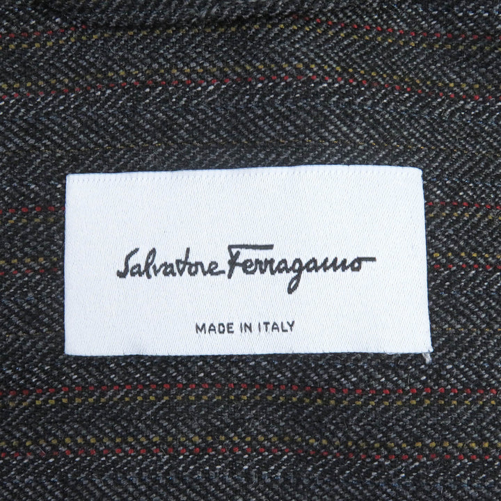 Excellent Salvatore Ferragamo Blouson Stripe Pattern ZIPUP Coverall gray wool