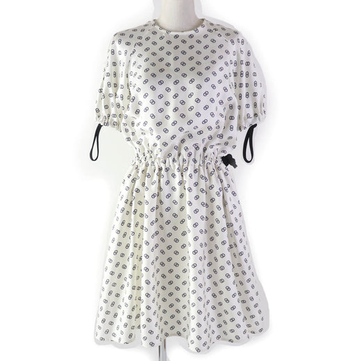 Discounted Pristine LOUIS VUITTON dress Chain link drawstring White black silk Women 36 1A9NYN