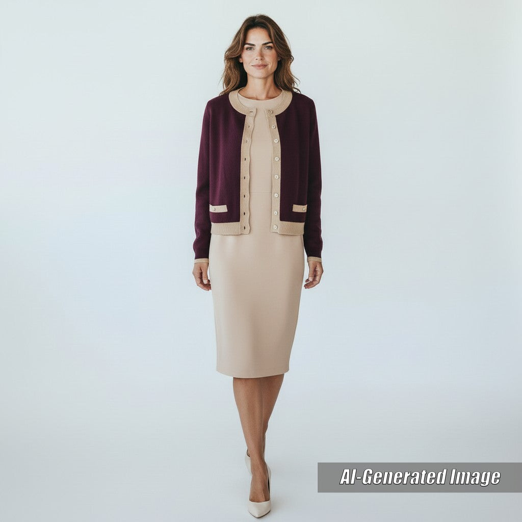 Discounted Pristine CHANEL cardigan With keyhole button PLUM cashmere Women 38 17A P57065