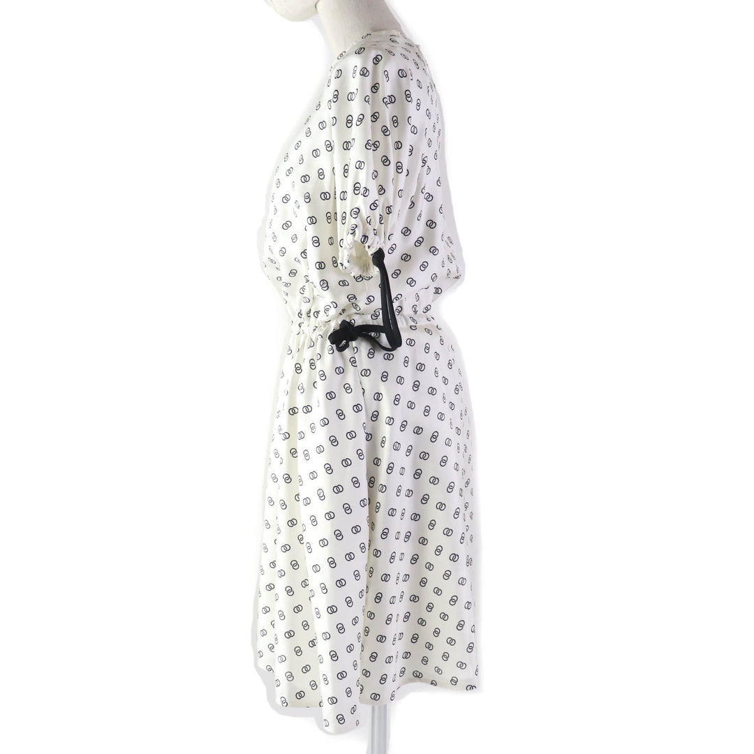 Discounted Pristine LOUIS VUITTON dress Chain link drawstring White black silk Women 36 1A9NYN