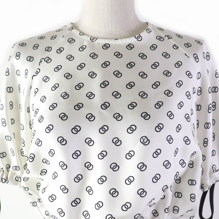 Discounted Pristine LOUIS VUITTON dress Chain link drawstring White black silk Women 36 1A9NYN