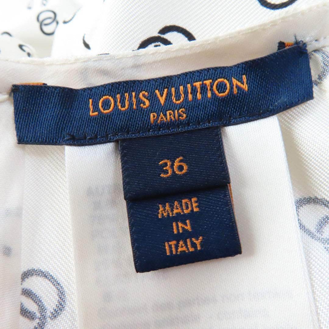Discounted Pristine LOUIS VUITTON dress Chain link drawstring White black silk Women 36 1A9NYN