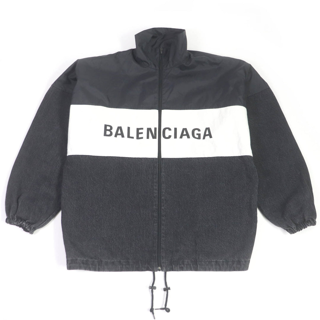 Discounted Excellent BALENCIAGA Blouson Logo printed denim oversized poplin shirt black 34