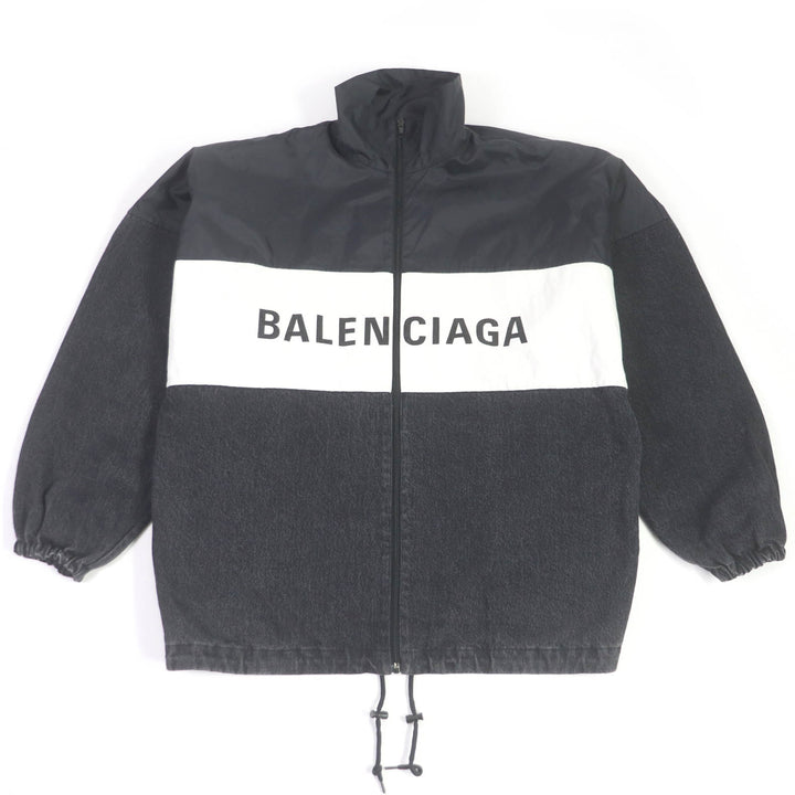 Discounted Excellent BALENCIAGA Blouson Logo printed denim oversized poplin shirt black 34